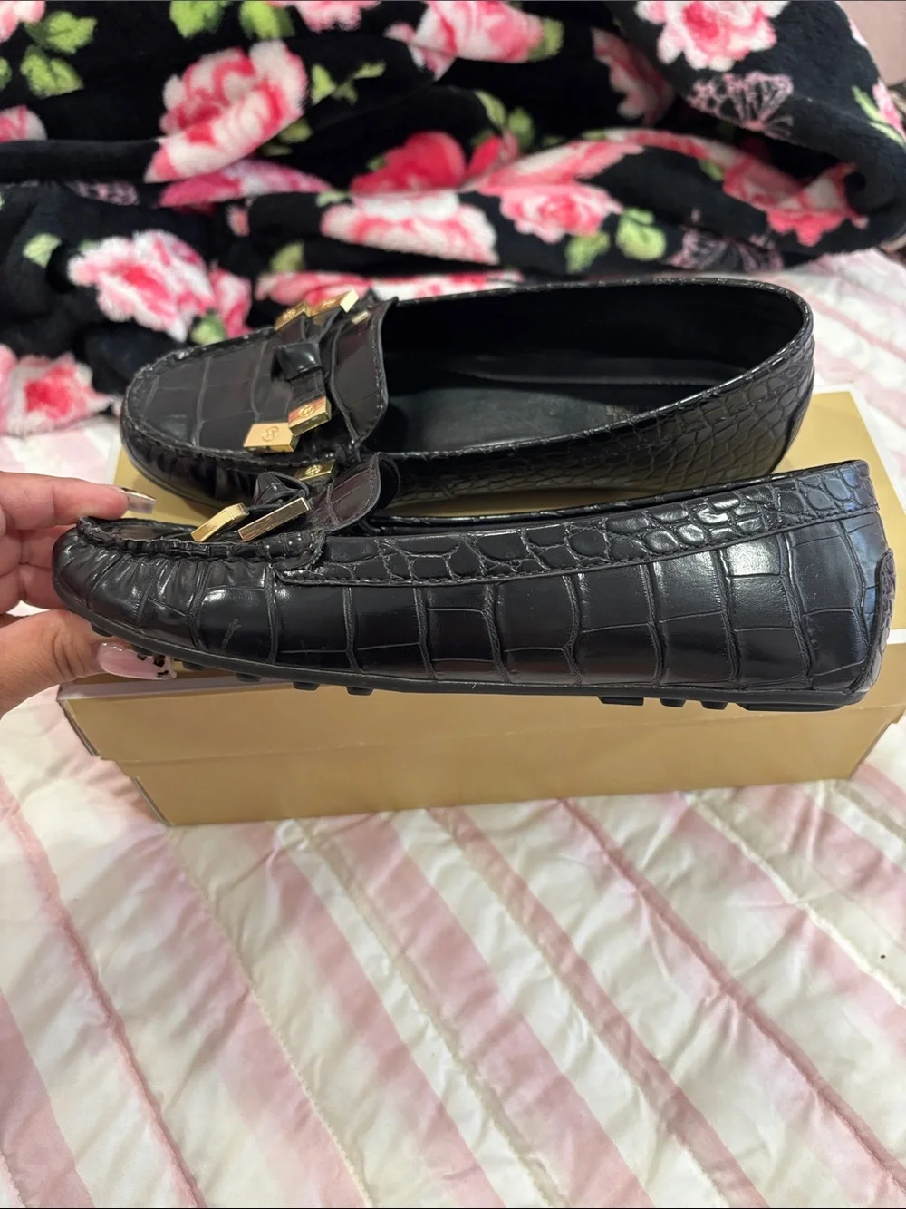 Michael Kors Black Loafers with MK Logo Soles
